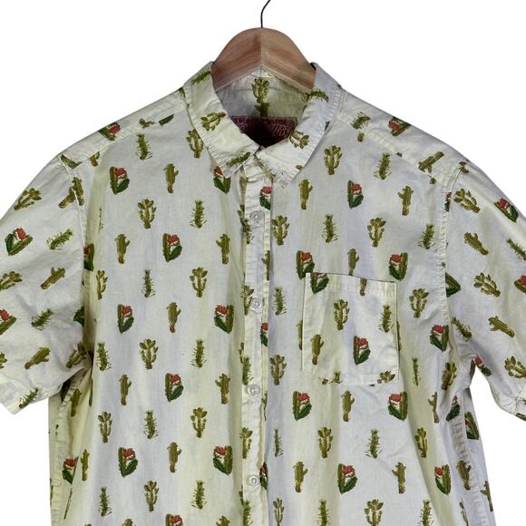 Brooklyn Cloth Shirt Mens Large Yellow Cactus Print 100% Cotton Retro Quirky - Picture 2 of 5
